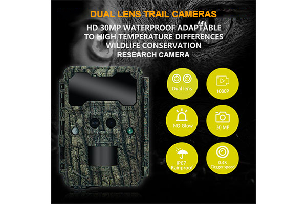 2024  30MP HD Mini Camera 0.25s Trigger Time Dual-Lens Game Cameras Weather Resistant